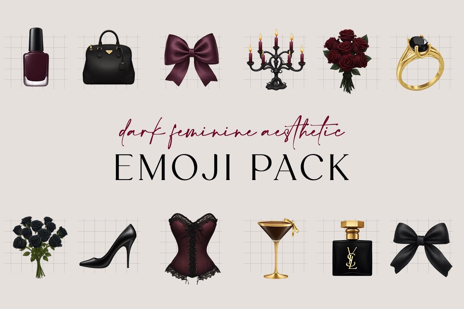 iOS18 Emoji Icons | 50 Dark Feminine Aesthetic Emojis | Dark Aesthetic Emoji Stickers | Dark Feminine Emojis