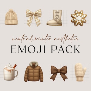 iOS18 Emoji Icons | 50 Neutral Winter Aesthetic Emojis | Neutral Aesthetic Emoji Stickers | Winter Emojis | Christmas Emojis