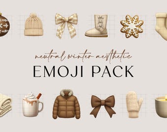 iOS18 Emoji Icons | 50 Neutral Winter Aesthetic Emojis | Neutral Aesthetic Emoji Stickers | Winter Emojis | Christmas Emojis