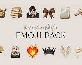 iOS18 Emoji Icons | 50 Bookish Fantasy Aesthetic Emojis | Neutral Aesthetic Emoji Stickers | Sarah J Maas Emojis | Fantasy Book Emojis