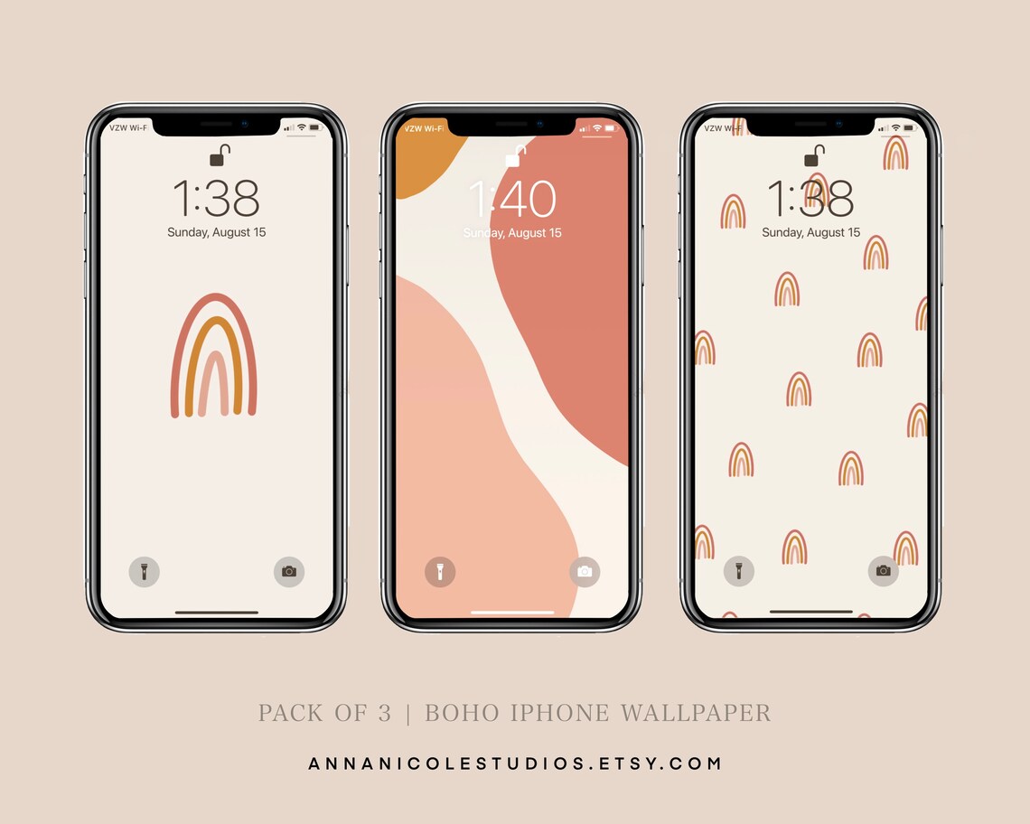 Pack of 3 Boho Iphone Wallpaper Boho Rainbow Phone Etsy