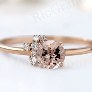 Peach Morganite Cluster Minimalist Engagement Ring 14k Gold Dainty Morganite Wedding Ring Unique Morganite Bridal Anniversary Ring For Women