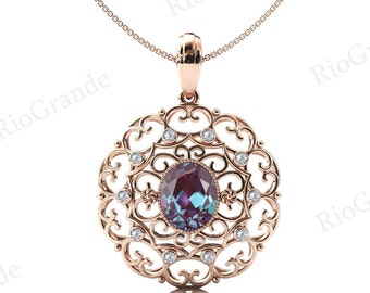 Vintage Alexandrite Pendant Unique Filigree Style Pendant For Women Art Deco Floral Design Necklace Antique Style Pendant Anniversary Gift