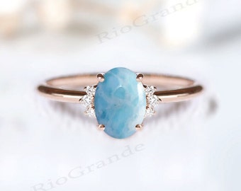 Natural Larimar Dainty Engagement Ring Vintage Larimar Minimalist Bridal Ring Art Deco Larimar Wedding Ring For Women Unique Promise Ring