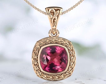 Pink Tourmaline Necklace For Women Statement Pendant Cushion Cut Pink Gemstone Pendant 925 Silver Handmade Wedding Pendant Gift For Women