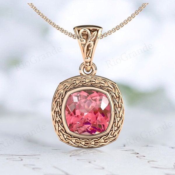 Unique Padparadscha Pendant For Women Cushion Cut Padparadscha Wedding Necklace Antique Style Pendant 925 Silver Handmade Necklace For Her