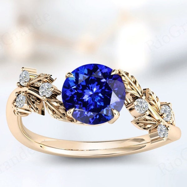 Vintage Tanzanite Engagement Ring For Women Unique Vine Leaf Wedding 925 Silver Tanzanite Bridal Ring Art Deco Anniversary Ring Gift For Her