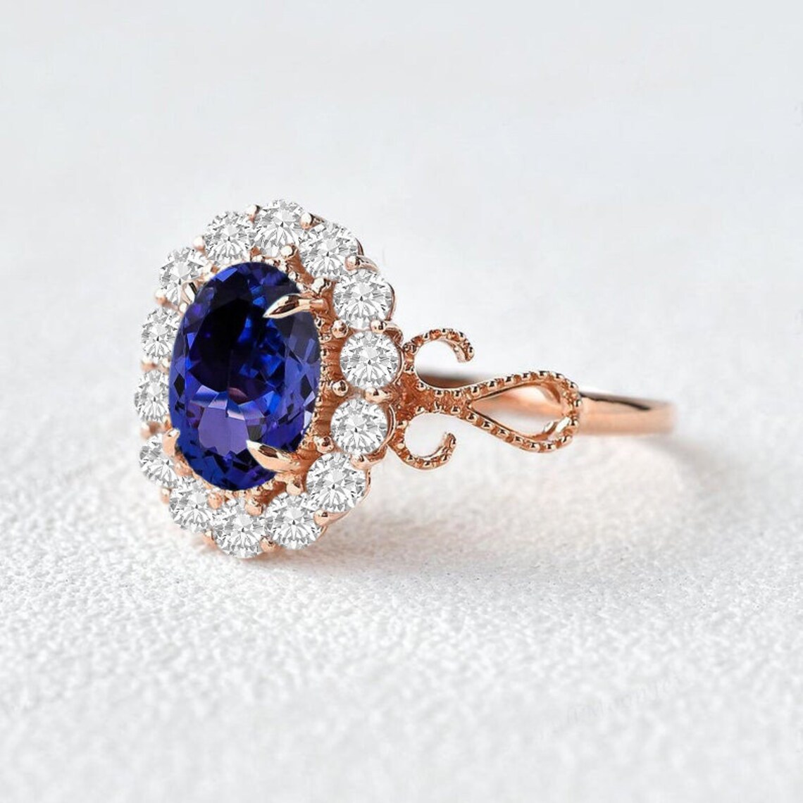 Art Deco Tanzanite Engagement Ring Vintage Tanzanite Wedding Etsy