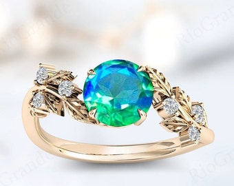 Peacock Quartz Engagement Ring For Women Art Deco Vine Leaf Wedding Ring Vintage Anniversary Ring Antique Bridal Promise Ring Gift For Women