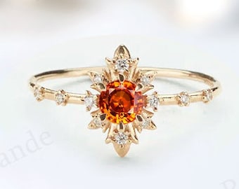 Vintage Orange Sapphire Minimalist Engagement Ring Art Deco Orange Sapphire Dainty Wedding Ring Antique Bridal Ring Unique Anniversary Gift
