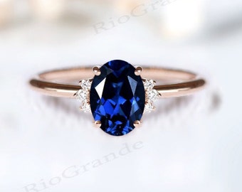 Unieke blauwe saffier sierlijke verlovingsring Vintage saffier Solitaire trouwring 14K gouden saffier bruids ring voor haar verjaardag cadeau