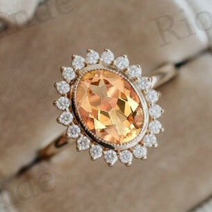 Vintage Citrine Engagement Ring 14k Gold Citrine Halo Wedding Ring Art Deco Citrine Bridal Ring Antique Yellow Gemstone Wedding Ring For Her