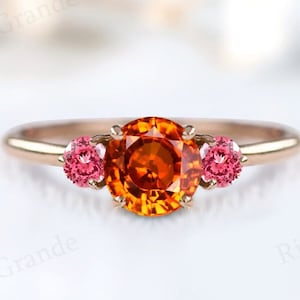 Antique Orange Sapphire Engagement Ring Vintage Multi Gemstone Ring Art Deco Orange Sapphire Wedding Ring Unique Bridal Anniversary Gift