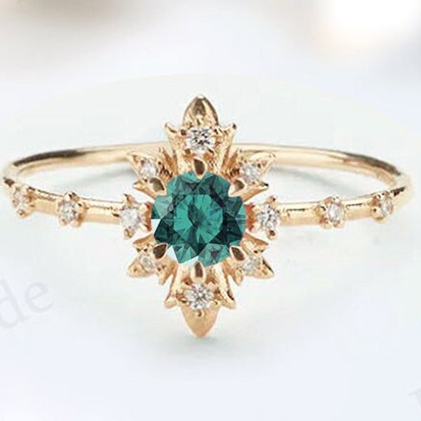 Vintage Paraiba Tourmaline Engagement Ring For Women Art Deco Green Gemstone Minimalist Ring 14k Gold Paraiba Tourmaline Dainty Wedding Ring