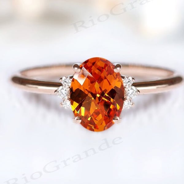 14k Gold Orange Sapphire Solitaire Wedding Ring Unique Orange Sapphire Dainty Engagement Ring Vintage Bridal Anniversary Ring For Women