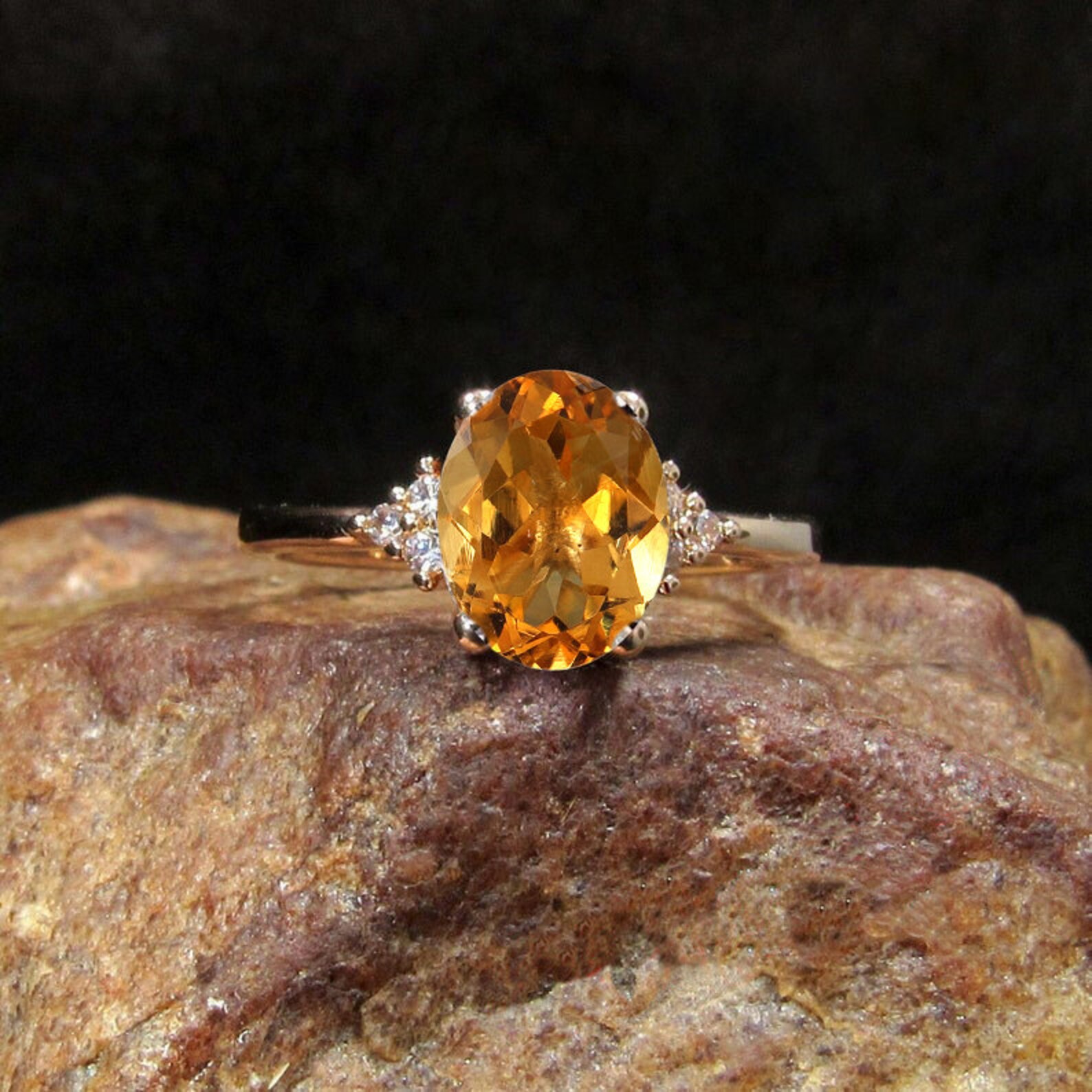 Vintage Style Citrine Diamond Engagement Ring 14k Yellow Gold Etsy