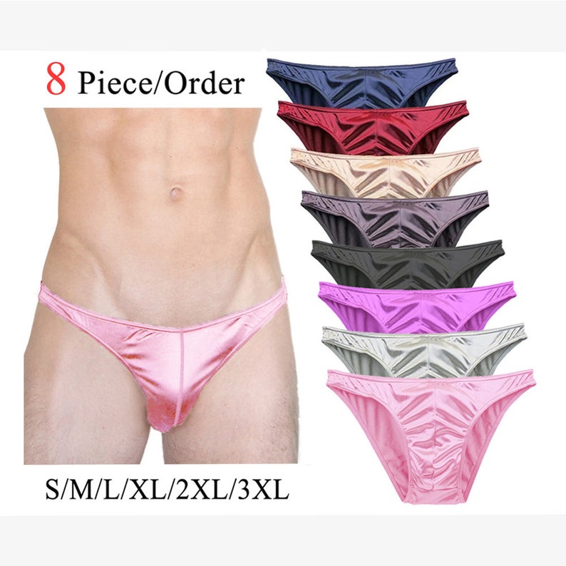 8 Piece\/Order Men Panties Thong Brief Sexy Plus Size Men's Underwear Satin Silky S\/M\/L\/XL\/2XL\/3XL