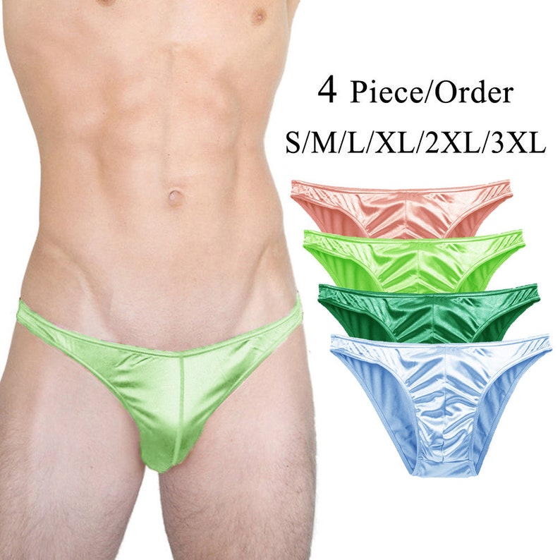 4Piece\/Order Men Panties Thong Brief Sexy Plus Size Men's Underwear Satin Silky S\/M\/L\/XL\/2XL\/3XL