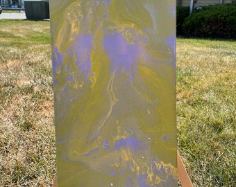 10x20" Canvas Paint w/ Purple and Yellow, Hydro-dip Art, Wall Art