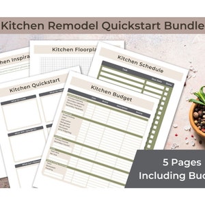 Kitchen remodel quickstart bundle, printable remodel budget planner, floorplan printable, simple interior design, kitchen renovation how to