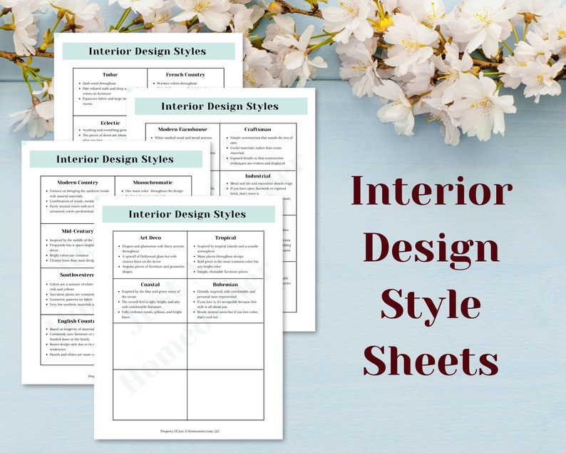 Interior Design Style Sheets Perfect for all home improvement Etsy