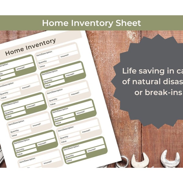 Home inventory tracker and checklist, Needed for every home management binder, Perfect for insurance claims or disaster planning