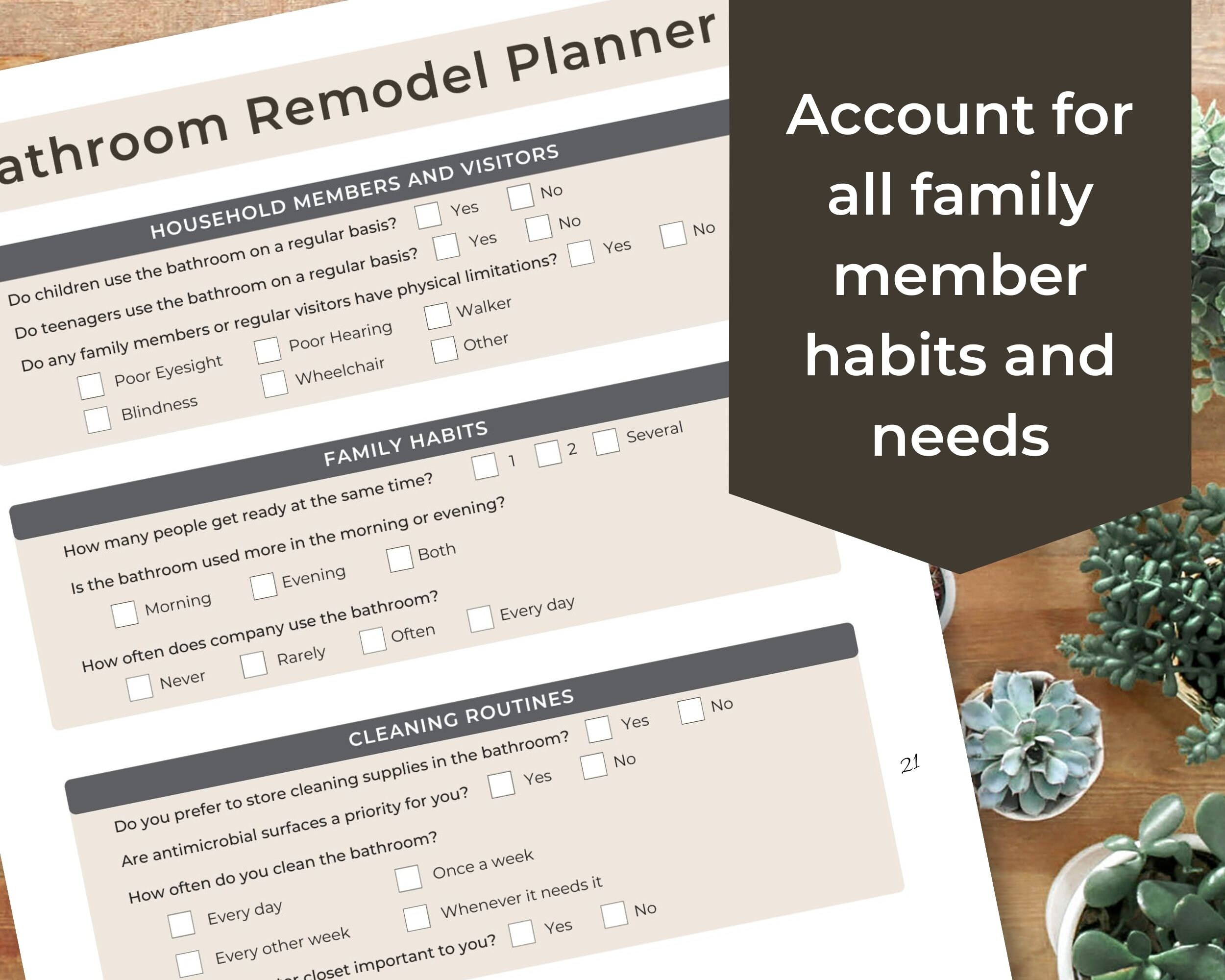 Professional Bathroom Remodel Planner Homeowner and - Etsy