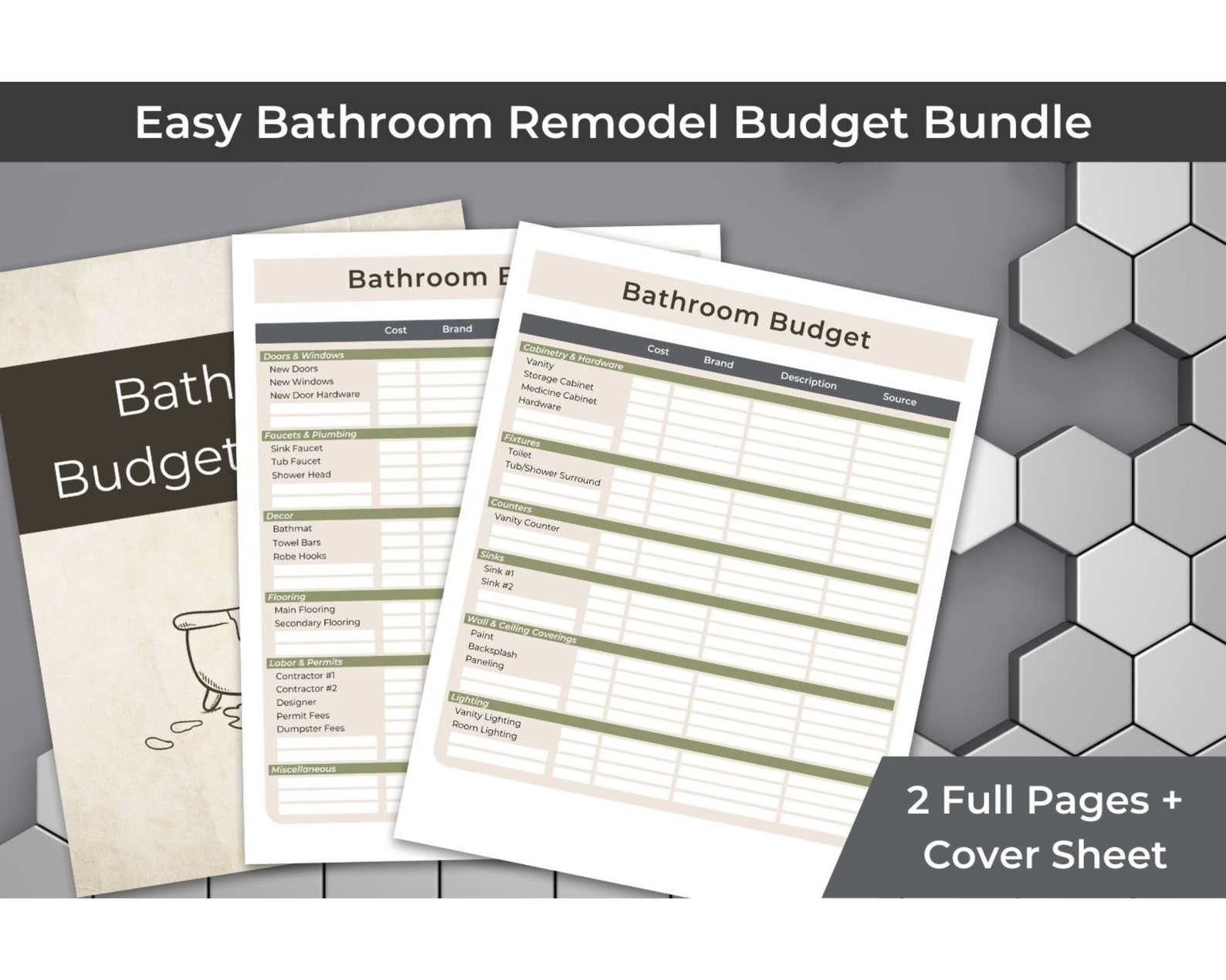 Bathroom Remodel Budget, Bathroom Renovation Planner, Diy Custom Excel Budget, Perfect for ...