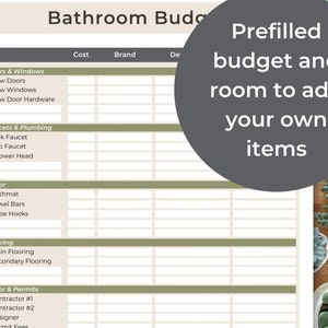 Bathroom Remodel Budget Bathroom Renovation Planner Diy - Etsy