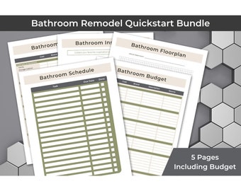 Bathroom remodel quickstart, printable remodel budget planner, floorplan printable, simple interior design, bathroom renovation how to