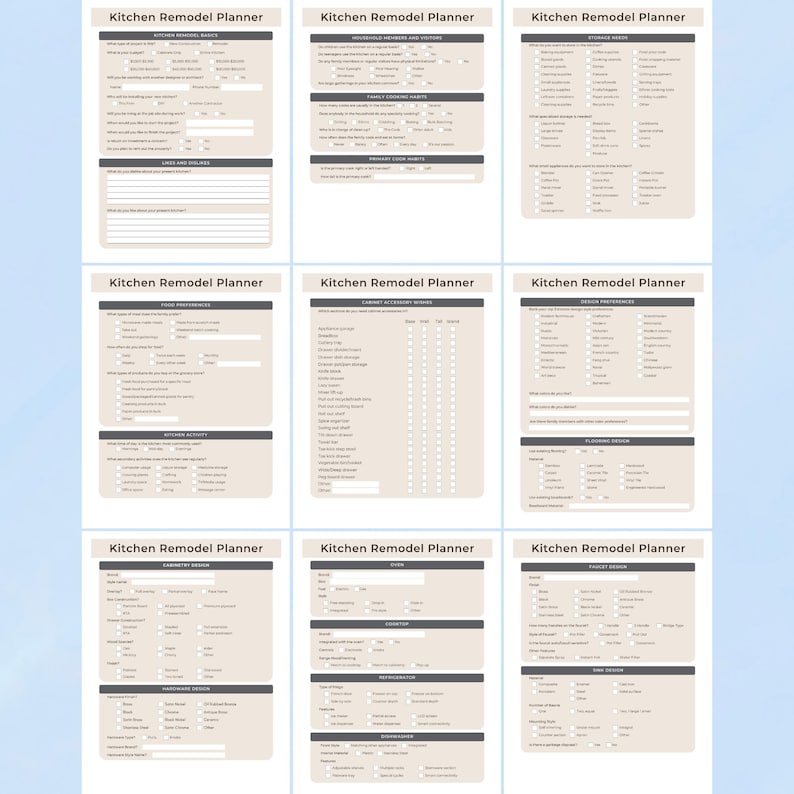 Pianificatore per la progettazione e la ristrutturazione della cucina / Raccoglitore per i lavori di miglioramento della casa / Modello PDF e Canva immagine 5