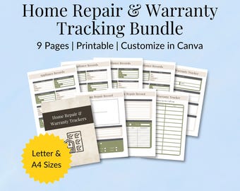 Home Repair & Warranty Tracking Bundle | Home Maintenance Journal | PDF and Canva Templates