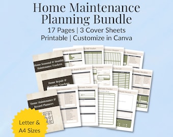 Home Onderhoudsplanner-bundel | Reparatiechecklist | Bewerkbaar canvas (digitale download)