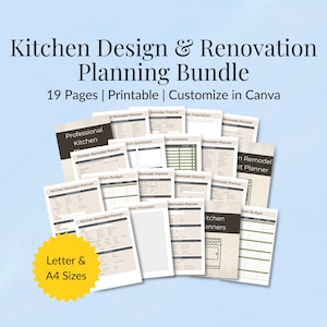 Pianificatore per la progettazione e la ristrutturazione della cucina / Raccoglitore per i lavori di miglioramento della casa / Modello PDF e Canva immagine 1