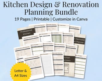 Pianificatore per la progettazione e la ristrutturazione della cucina / Raccoglitore per i lavori di miglioramento della casa / Modello PDF e Canva