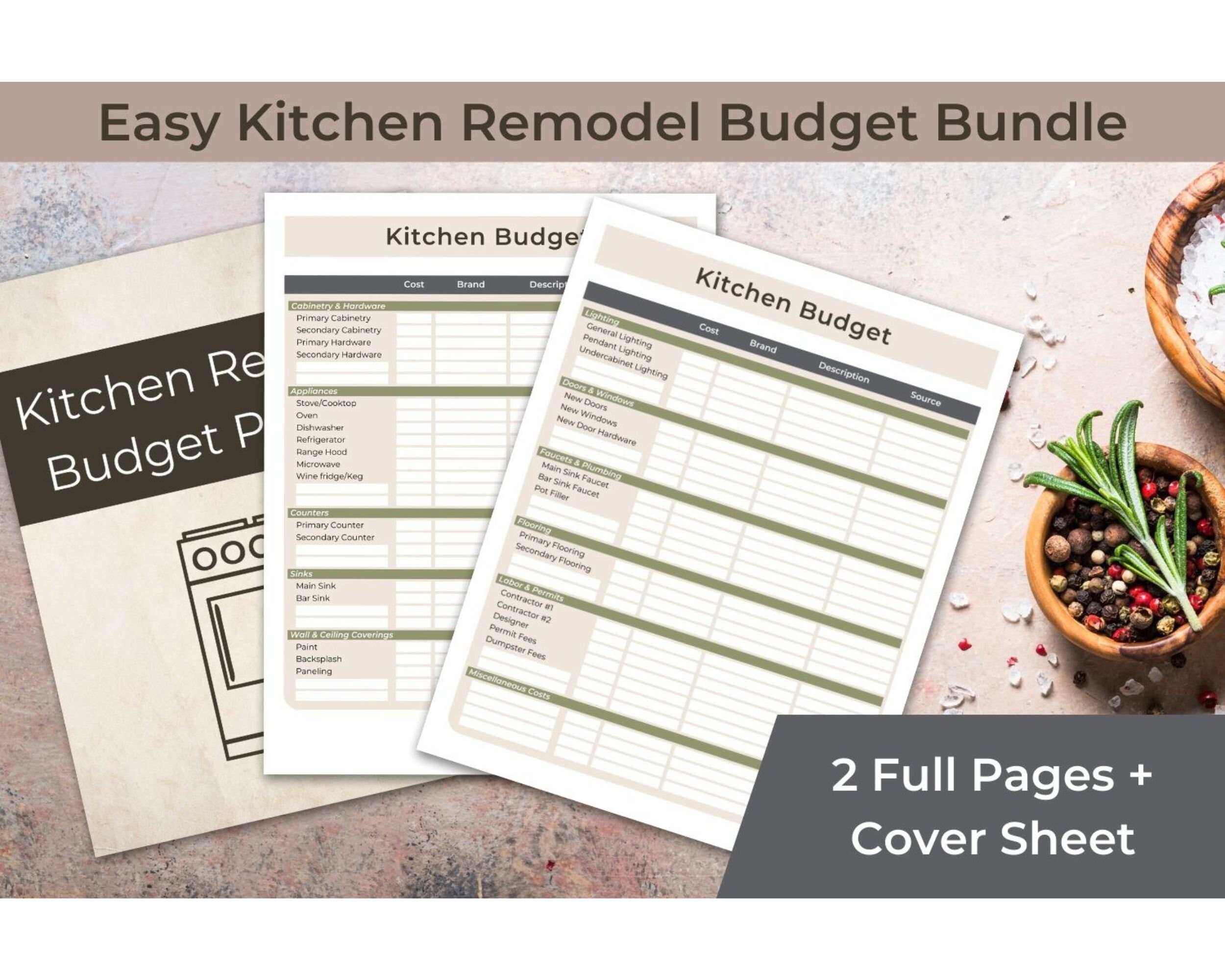Printable Custom Kitchen Remodel Budget Excel File Included - Etsy