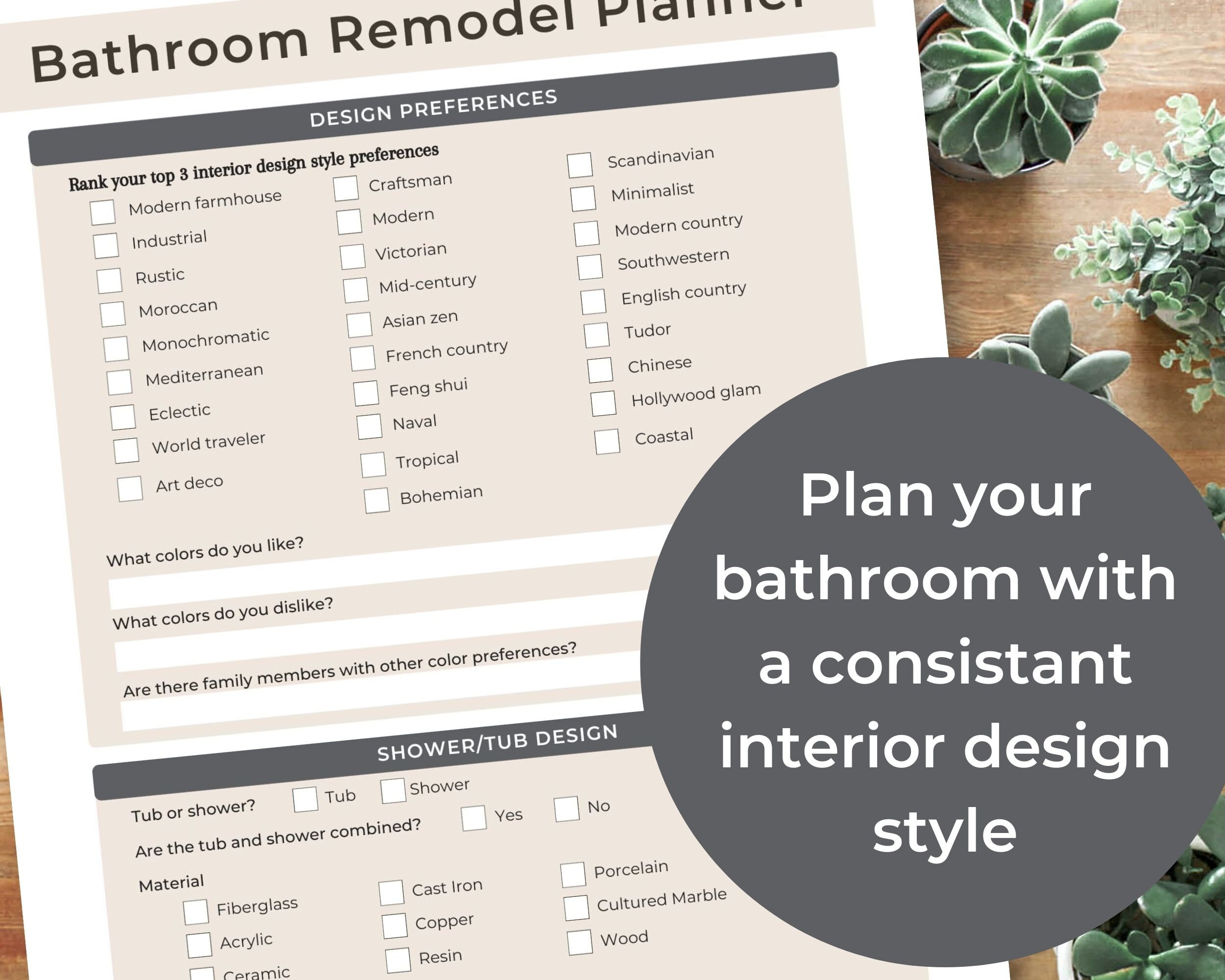 Professional Bathroom Remodel Planner Homeowner and - Etsy