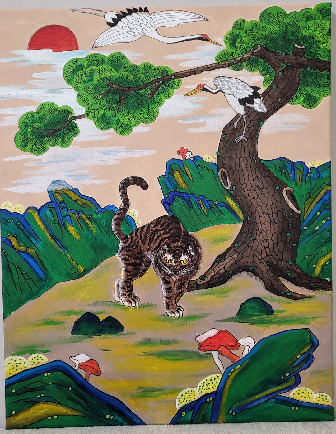 Minhwa Korean Folk Art Original Acrylic Hand Painting 1620 Inches