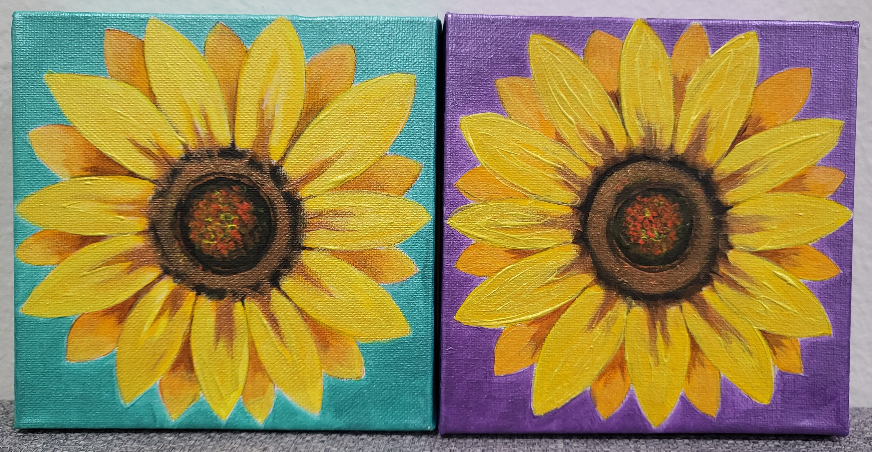 Sunflower Set Original Acrylic Hand Painting /6x6 Inches Canvas