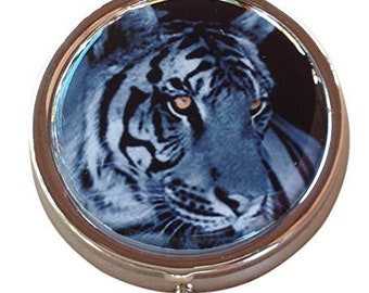 Black and White Tiger Three Section, Pocket, Purse, Travel Size Pill Box Case