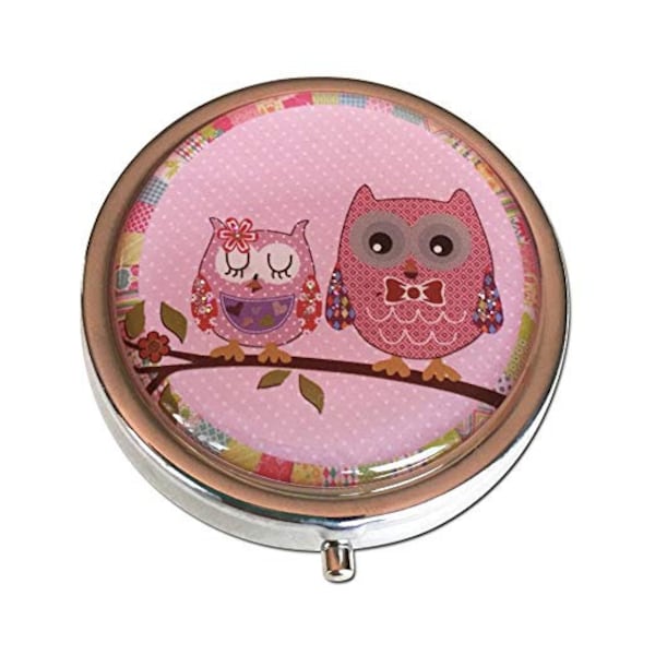 Pretty Pink Owls Three Section, Pocket, Purse, Travel Size Pill Box Case
