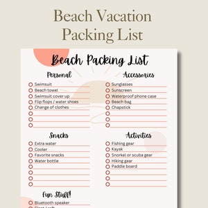 Beach Vacation Packing List | Beach Checklist | Printable Travel Packing List PDF