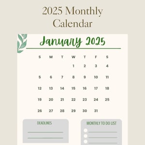 Calendario mensile verticale 2025 / 8,5x11 / gennaio - dicembre / PDF stampabile da scaricare / Include 4 mesi extra del 2024 / Design elegante e minimalista