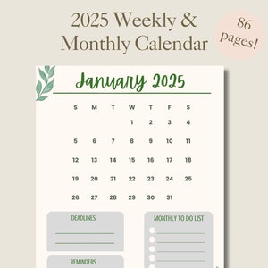 Calendario settimanale e mensile 2025 / Planner settimanale dettagliato / 8,5x11 / Gen - Dic / PDF stampabile da scaricare / Include mesi extra 2024 PORTRAIT