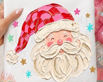 Girly Santa PNG, Pink Painted Christmas Digital Download, Sublimation and DTF, Funky Retro Holiday Shirt, Trendy Boutique Designs