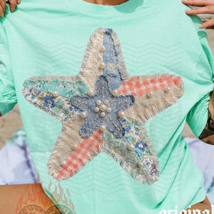 Patchwork Starfish PNG, Viral Summer Digital Download, Preppy Beach Shirt, Sublimation DTF, Preppy Coastal Grandma, Trendy Boutique