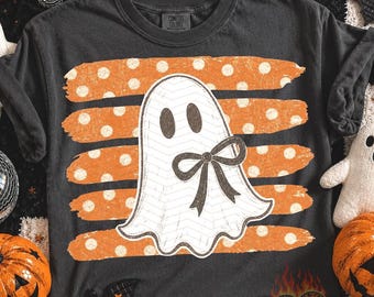 Coquette Ghost PNG, Halloween Digital Download, Sublimation DTF, Trendy Boutique Shirt, Vintage Distressed Design, Spooky Season Tee