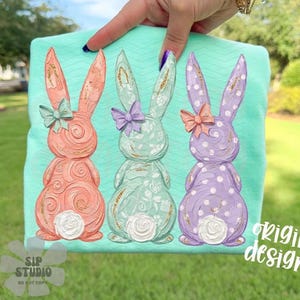 Painted Easter Bunny Trio PNG | Trendy Digital Download | Sublimation and DTF | Spring Shirt Design | Pastel Coquette Rabbits | Boutique