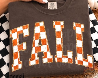 Neutral Fall PNG, Checkered Autumn Digital Download, Sublimation DTF, Trendy Boutique Shirt, Pumpkin Season Design, Halloween Shirt, Neutral