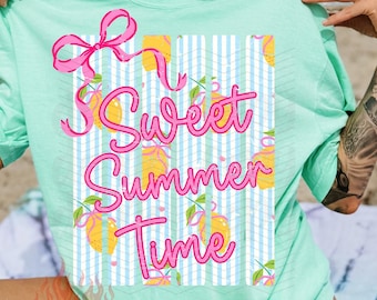 Dulce verano PNG / Limón Descarga digital / Camiseta de verano / Sublimación DTF / Diseño de lazo preppy / Vacaciones en la playa tropical / De moda